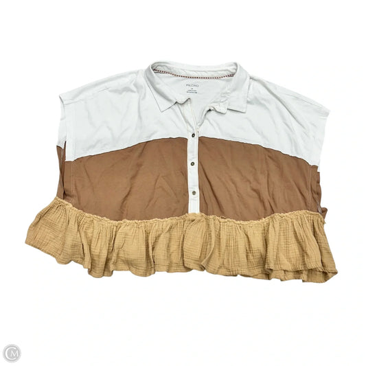 Top Short Sleeve By Pilcro In Tan & White, Size: 3x