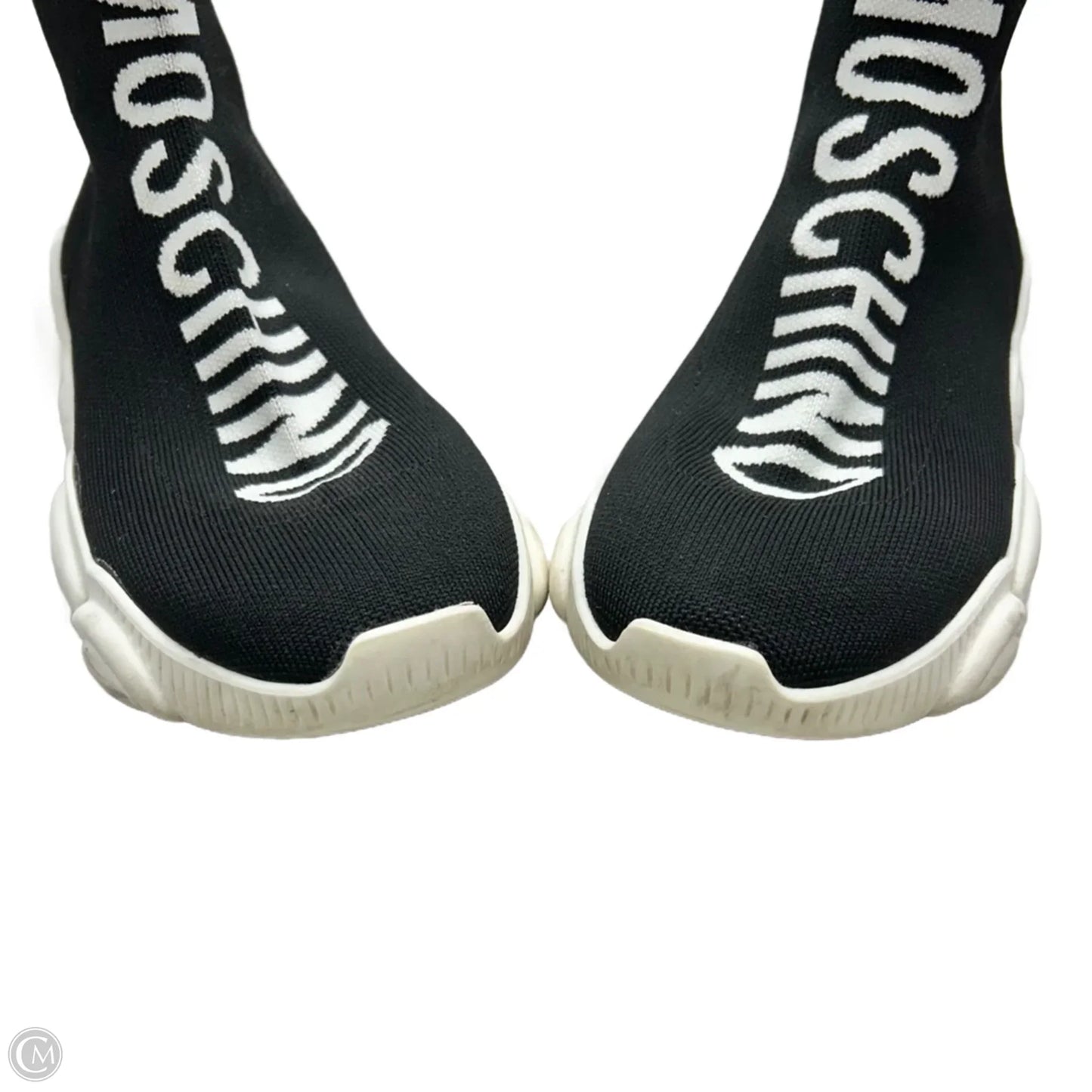 Shoes Luxury Designer By Moschino In Black & White, Size: 9.5