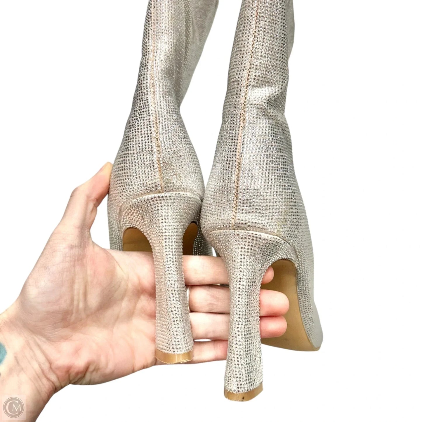 Boots Knee Heels By Steve Madden In Silver, Size: 7.5