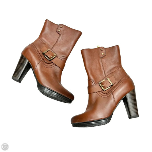 Boots Ankle Heels By Clarks In Brown, Size: 7