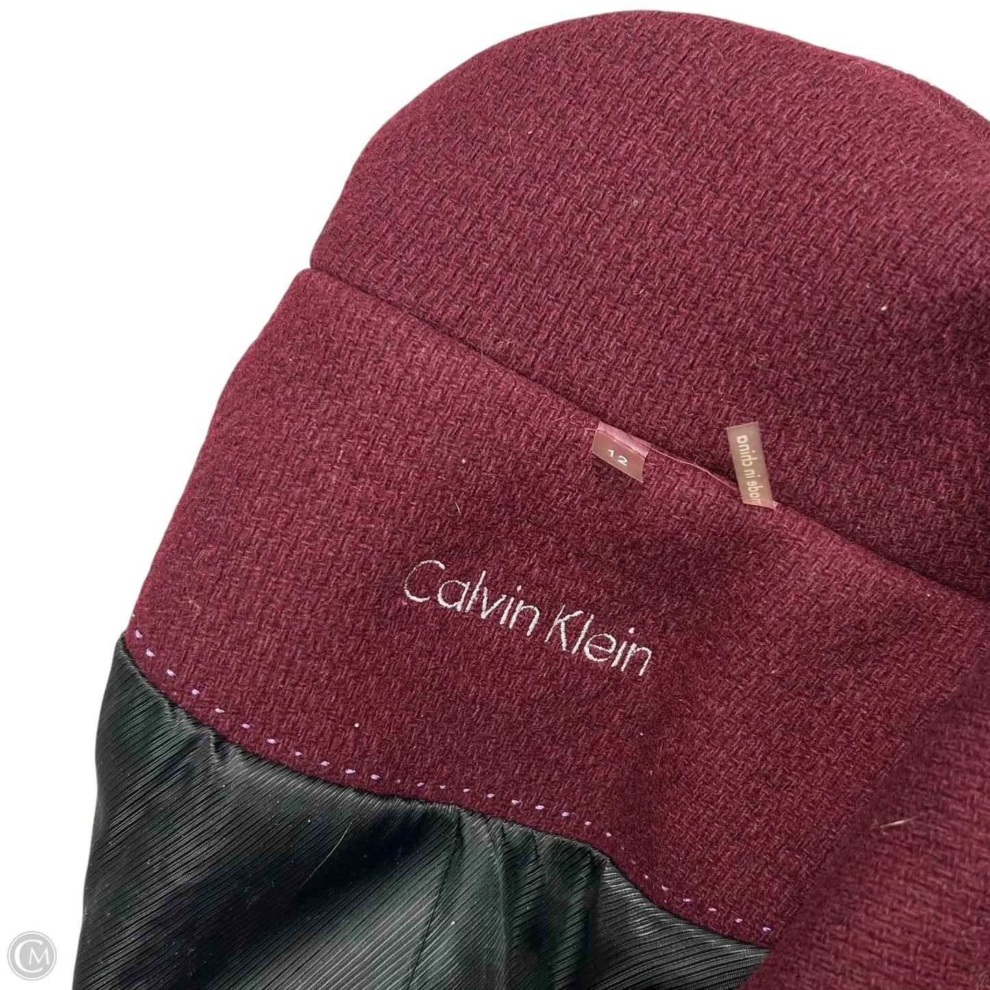 Coat Peacoat By Calvin Klein In Maroon, Size: L