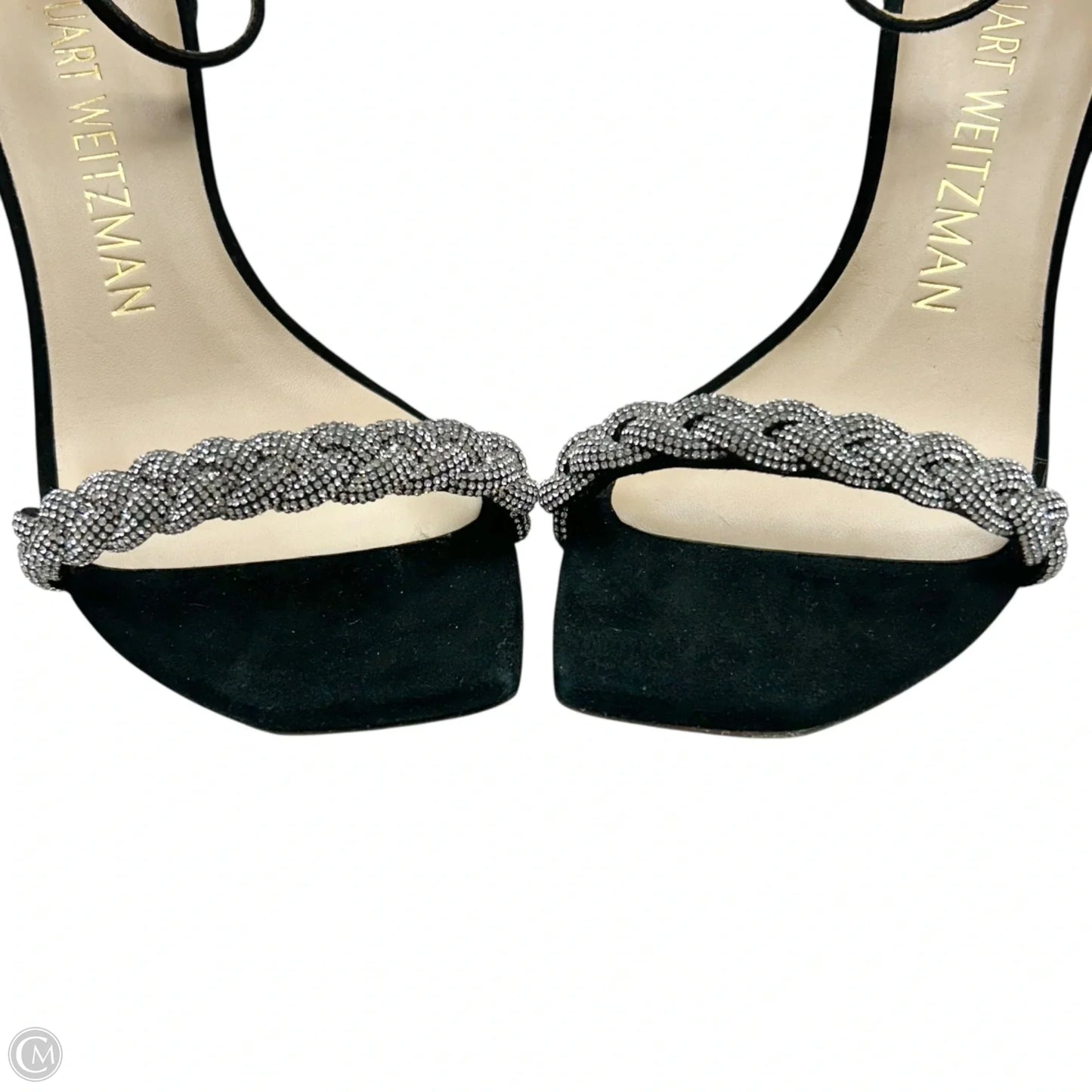 Sandals Designer By Stuart Weitzman In Black & Silver, Size: 6.5