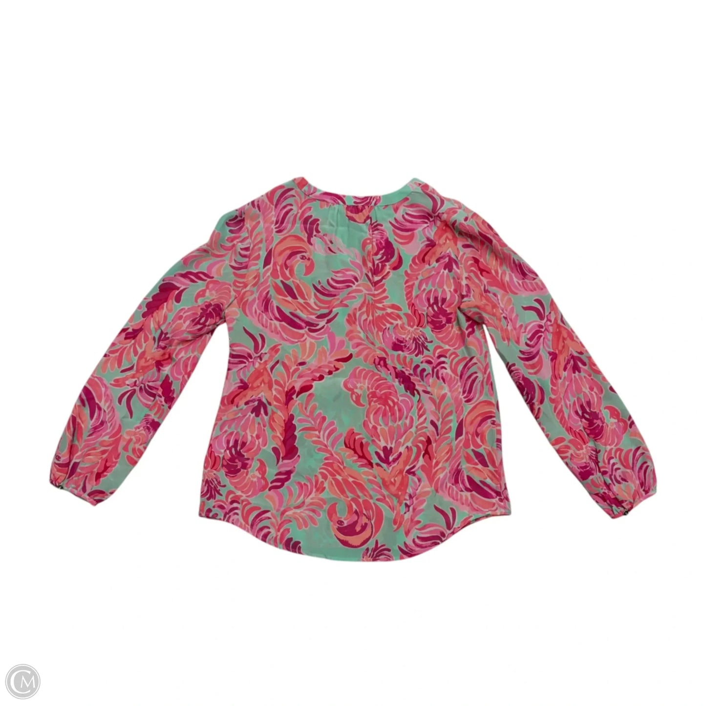 Top Long Sleeve Designer By Lilly Pulitzer In Green & Pink, Size: M