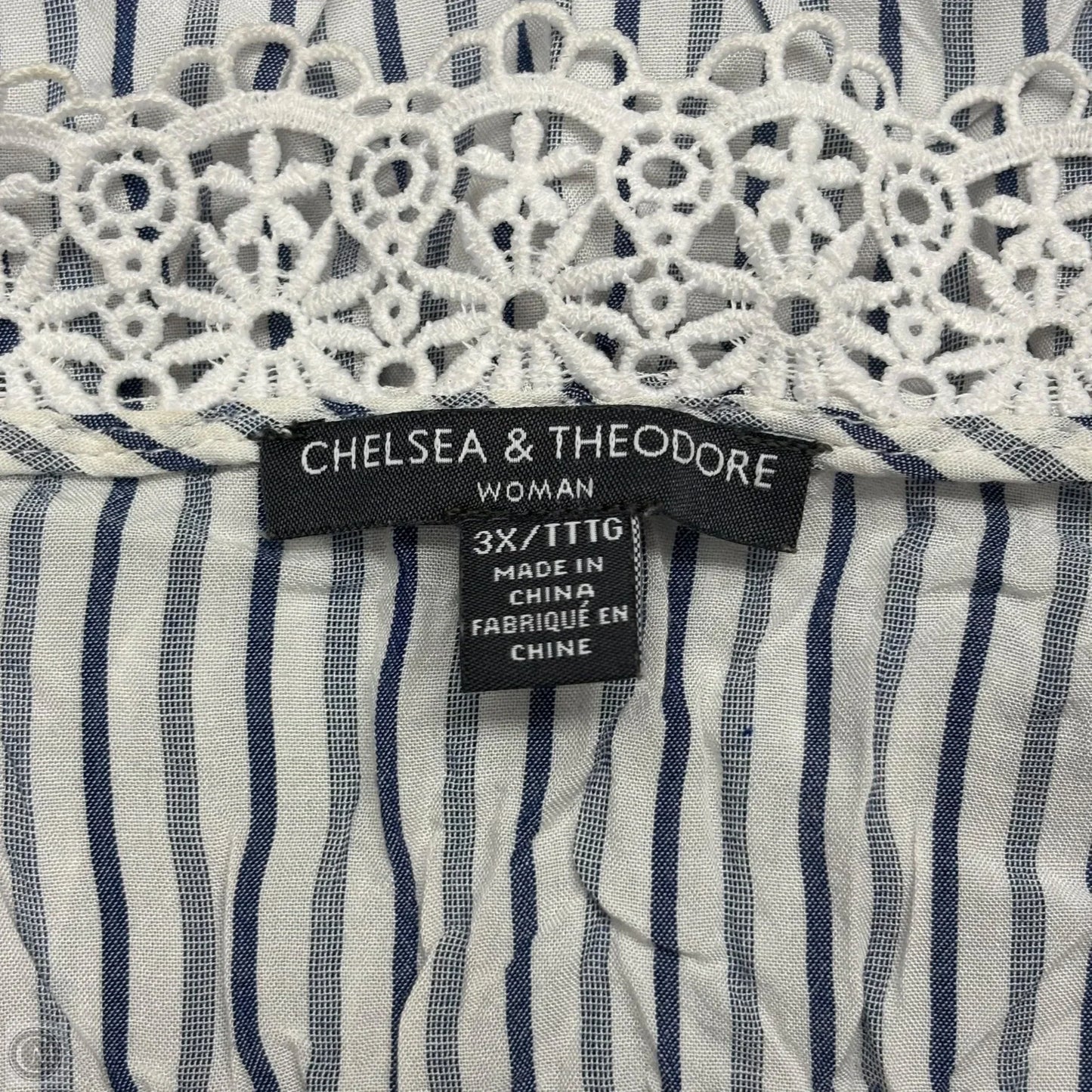 Top Sleeveless By Chelsea And Theodore In Blue & White, Size: 3x