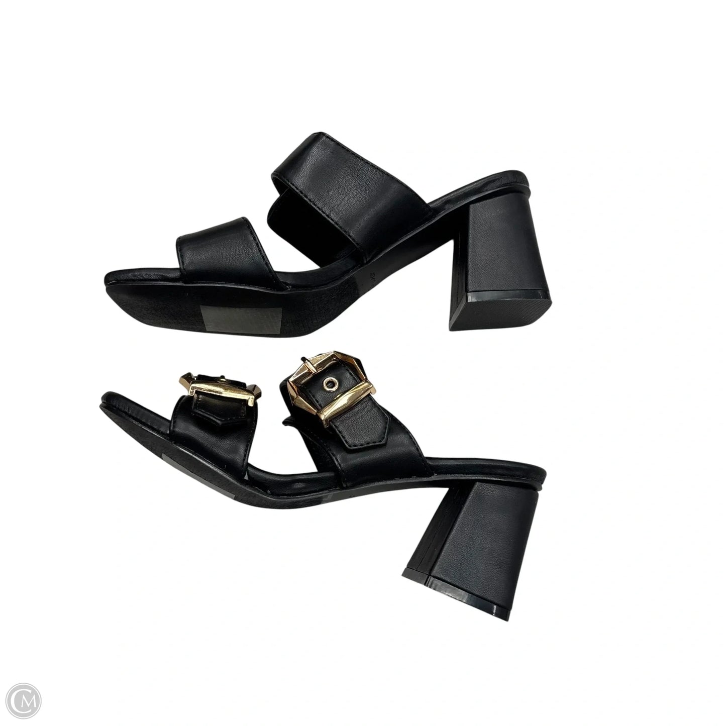 Sandals Heels Block By Forever In Black & Gold, Size: 6