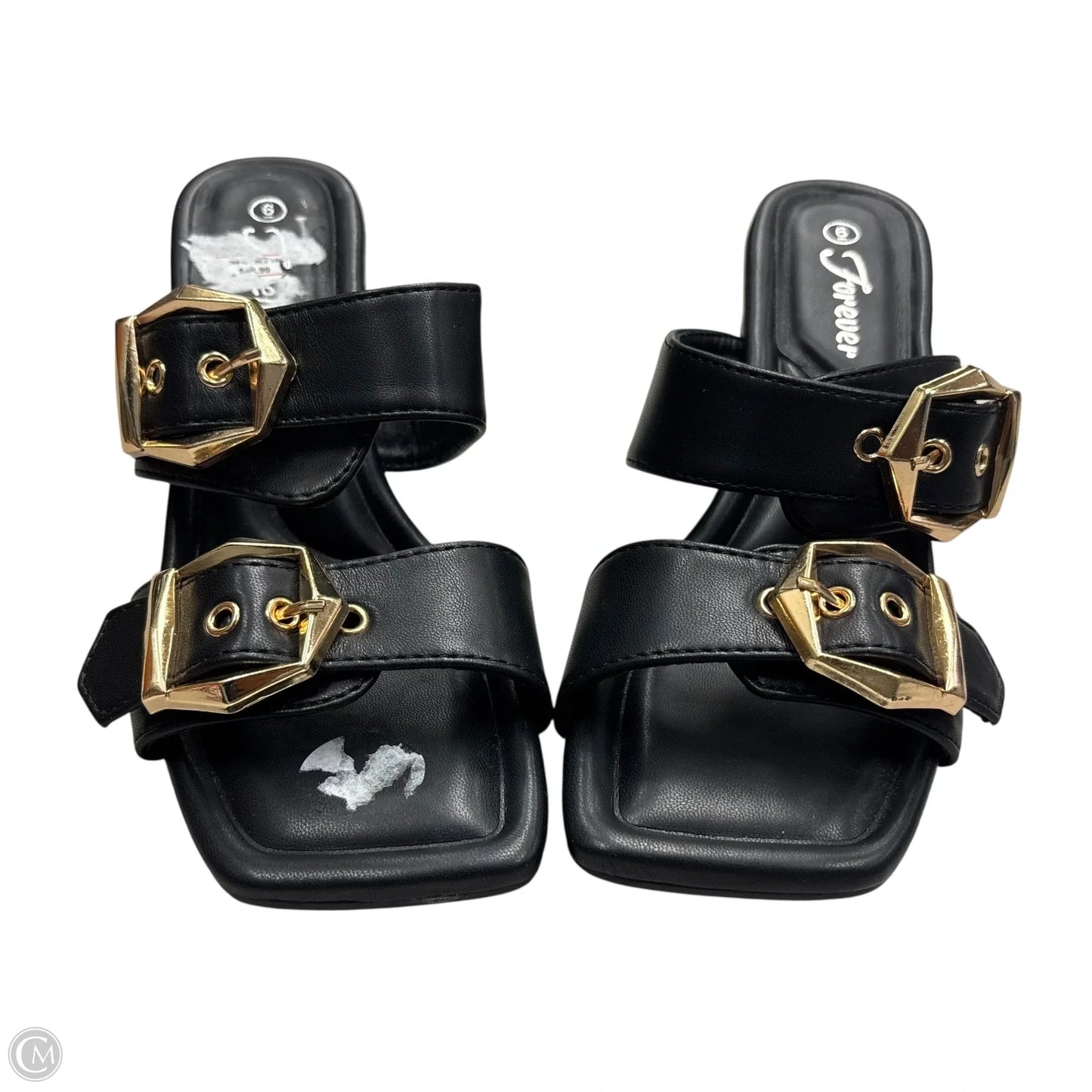 Sandals Heels Block By Forever In Black & Gold, Size: 6