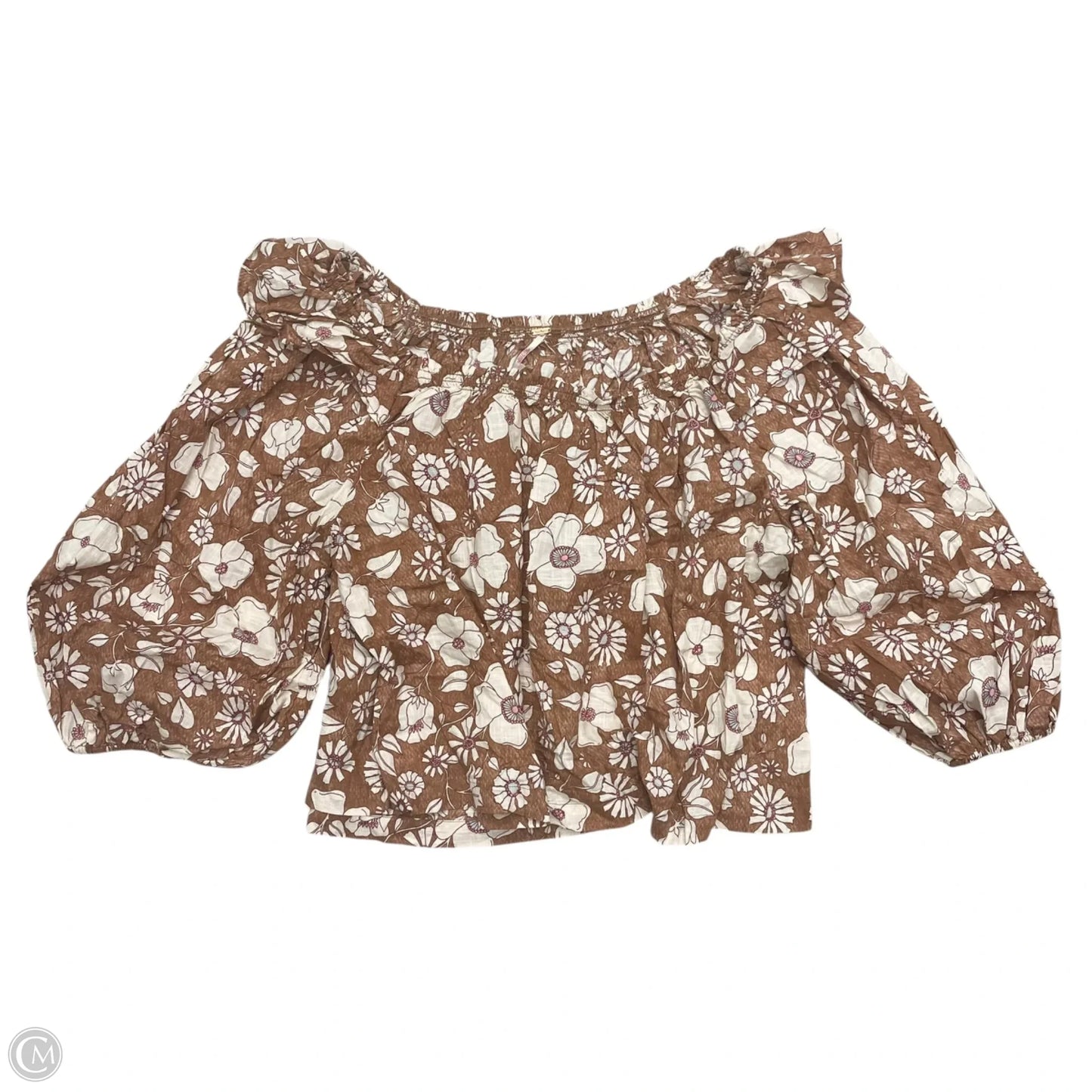 Top Short Sleeve By Free People In Brown & Cream, Size: M