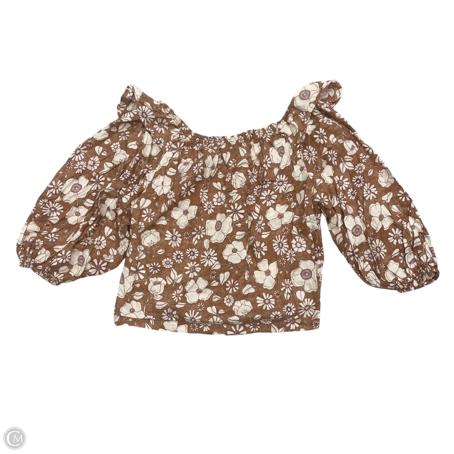 Top Short Sleeve By Free People In Brown & Cream, Size: M