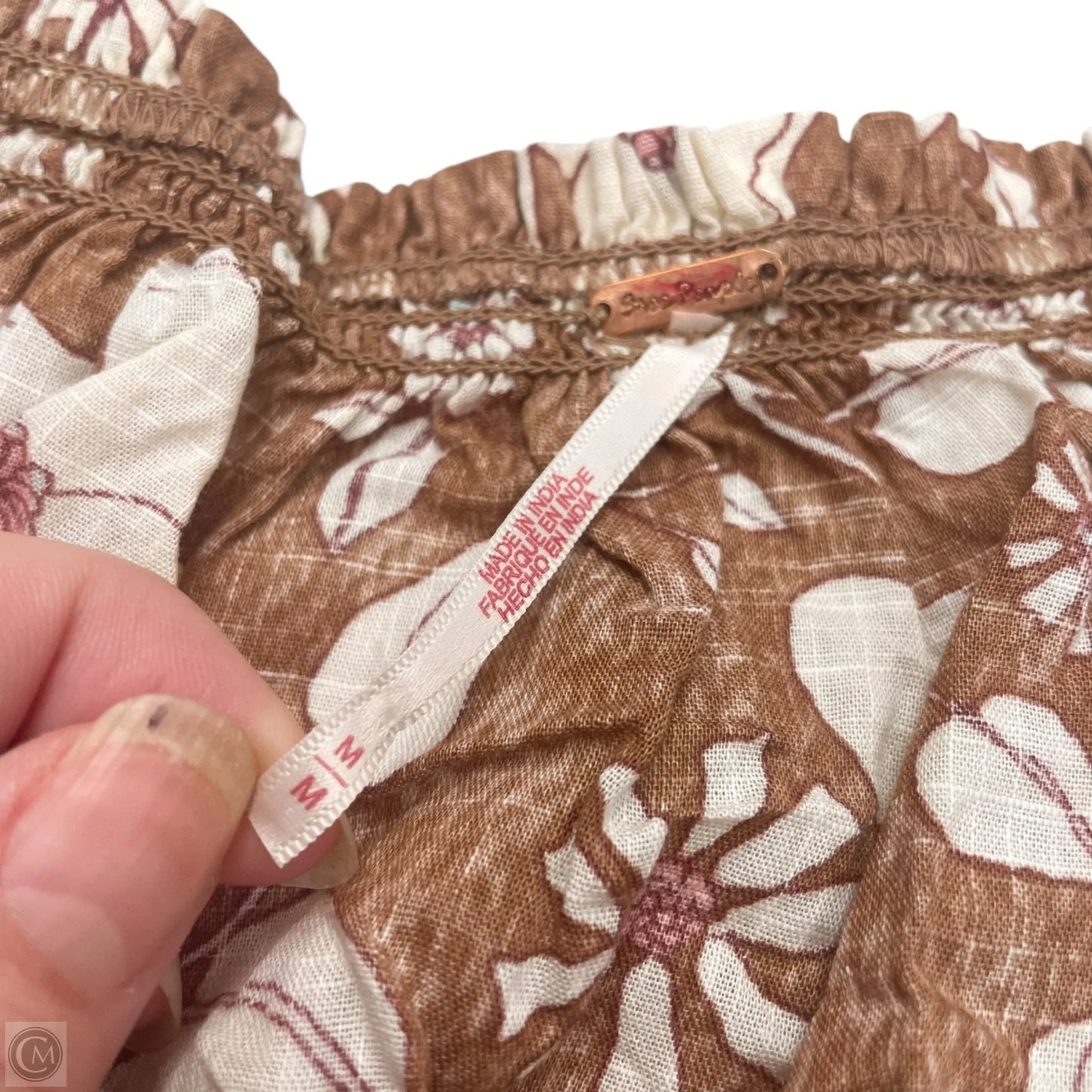 Top Short Sleeve By Free People In Brown & Cream, Size: M