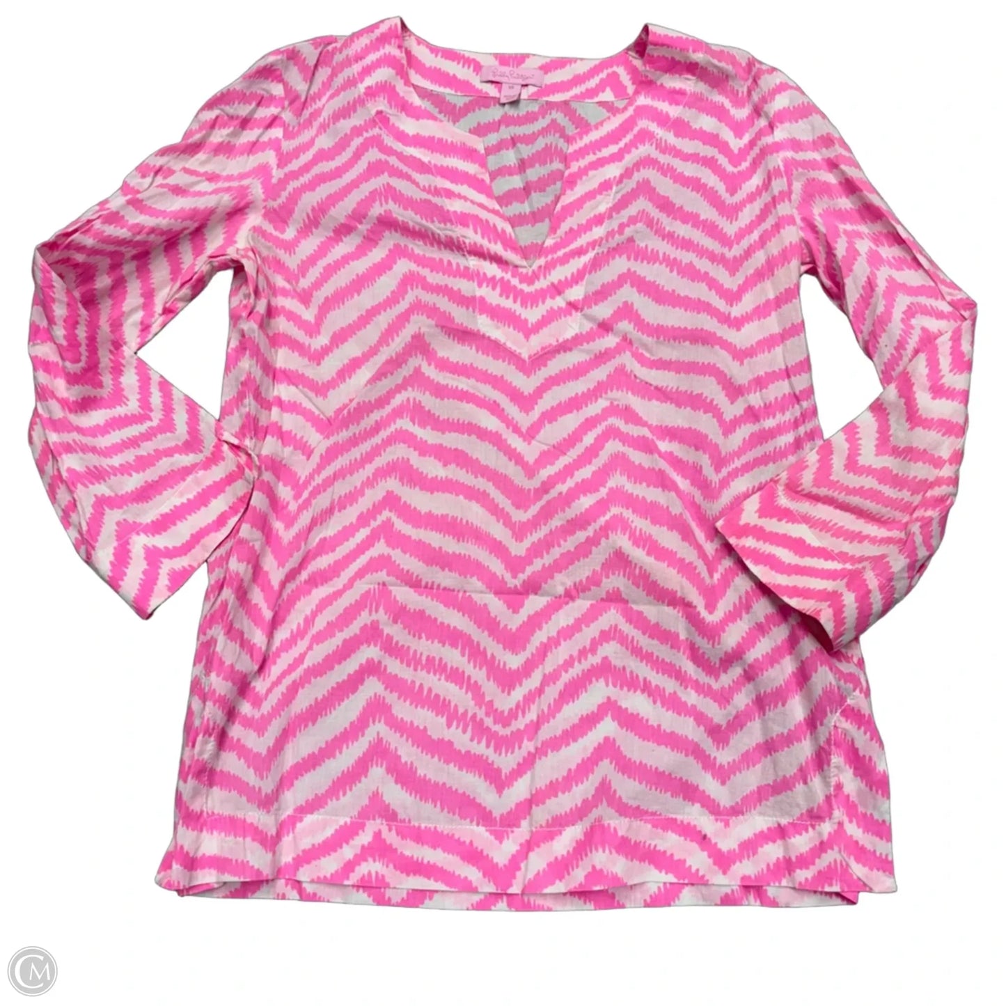 Top Long Sleeve Designer By Lilly Pulitzer In Pink & White