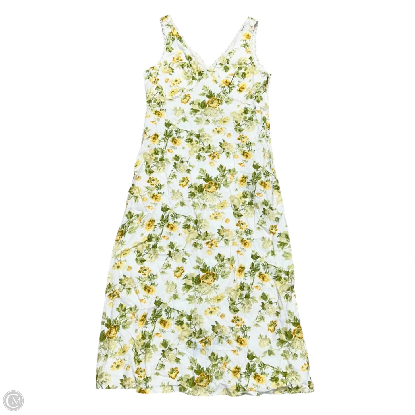 Dress Casual Midi By Laura Ashley In White & Yellow, Size: S
