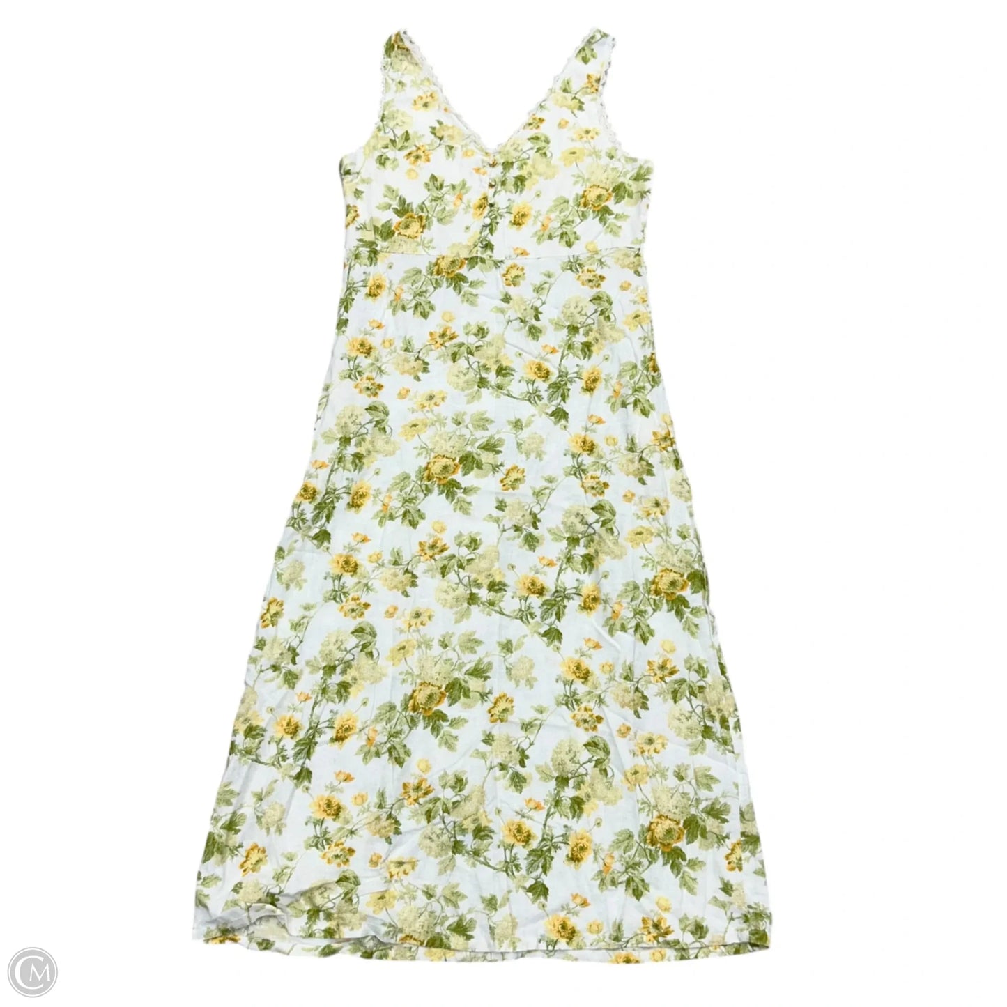 Dress Casual Midi By Laura Ashley In White & Yellow, Size: S
