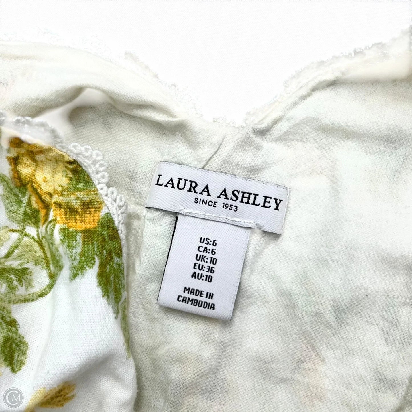 Dress Casual Midi By Laura Ashley In White & Yellow, Size: S