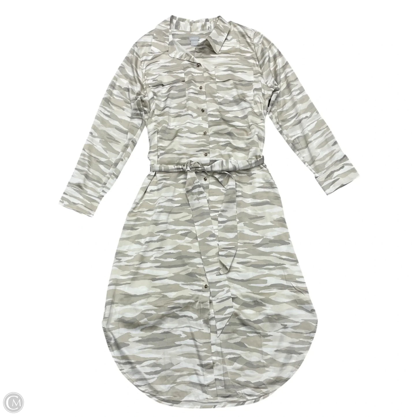 Dress Casual Midi By Chicos In Grey & White, Size: L