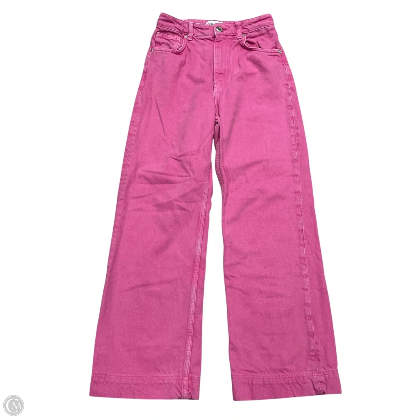 Jeans Wide Leg By Zara In Pink Denim, Size: 4