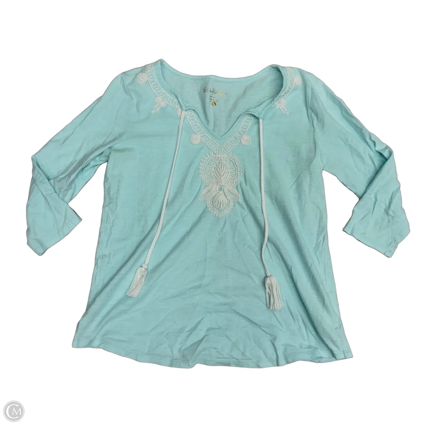 Top Long Sleeve Designer By Lilly Pulitzer In Blue & White, Size: S