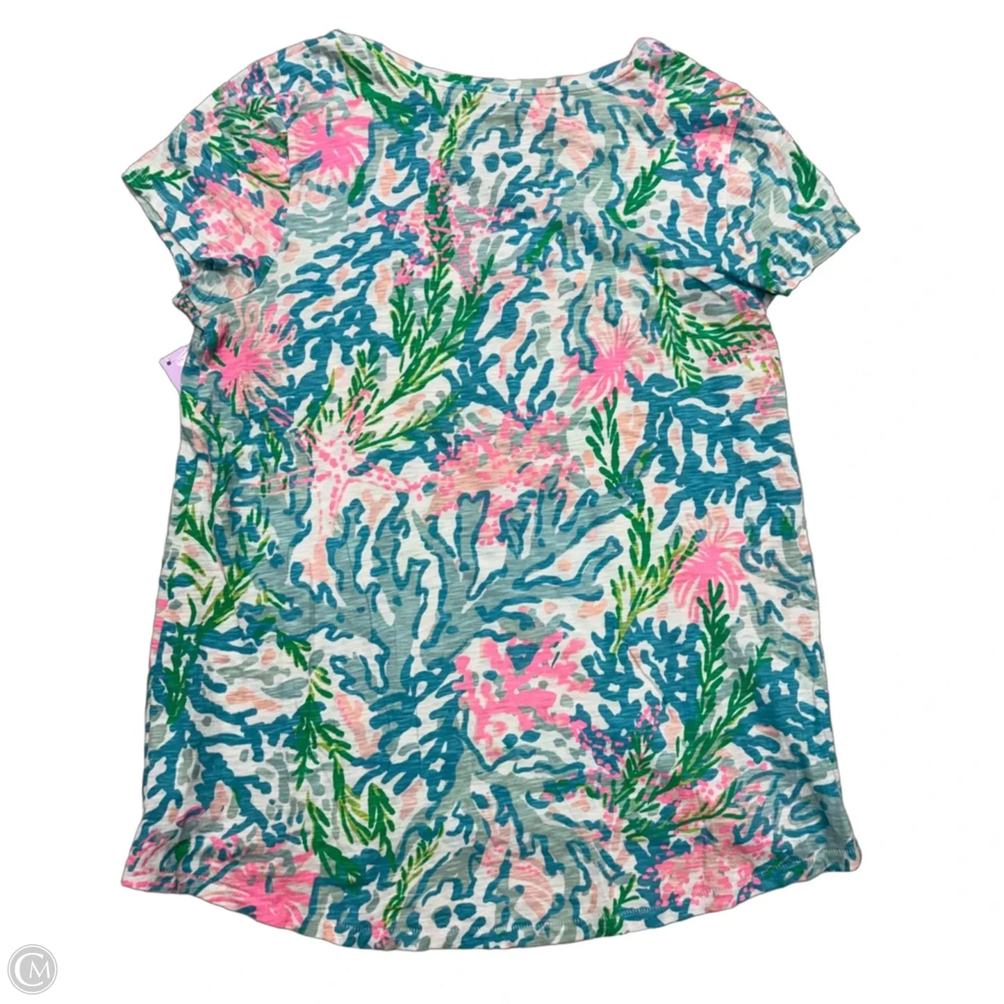 Top Short Sleeve Designer By Lilly Pulitzer In Blue & White, Size: M
