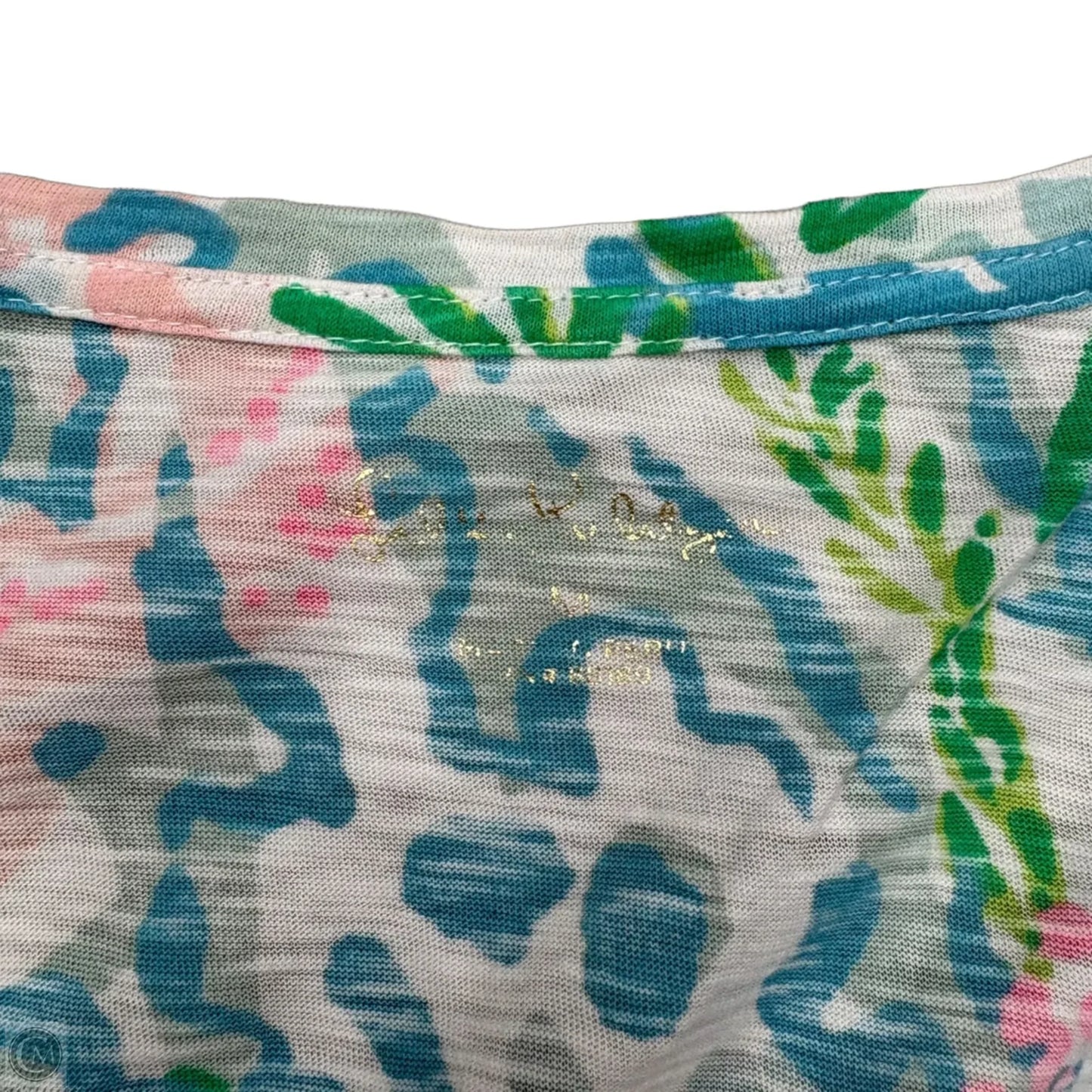 Top Short Sleeve Designer By Lilly Pulitzer In Blue & White, Size: M