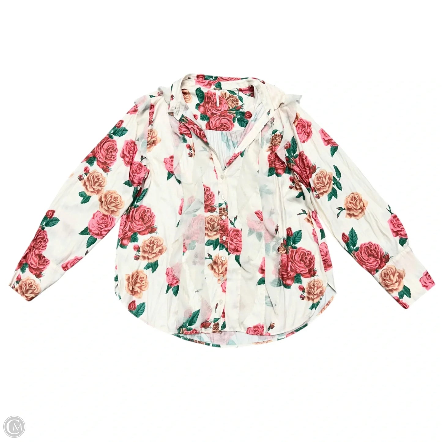 Top Long Sleeve By Free People In Cream & Pink, Size: M
