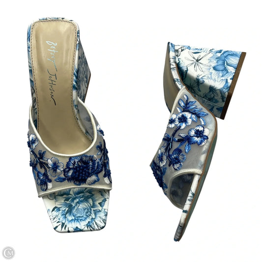 Sandals Heels Block By Betsey Johnson In Blue & White, Size: 8