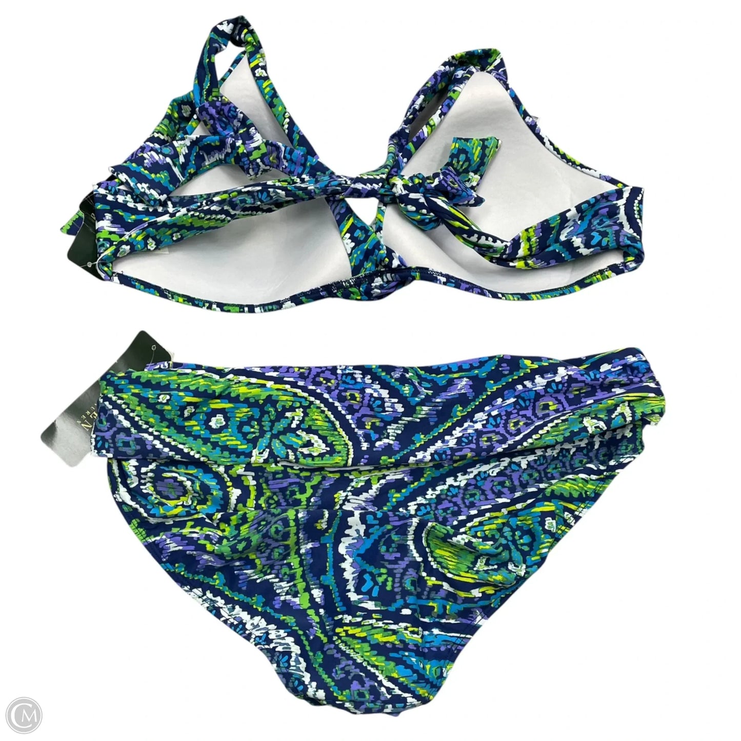 Swimsuit 2pc By Lauren By Ralph Lauren In Blue & Green, Size: L
