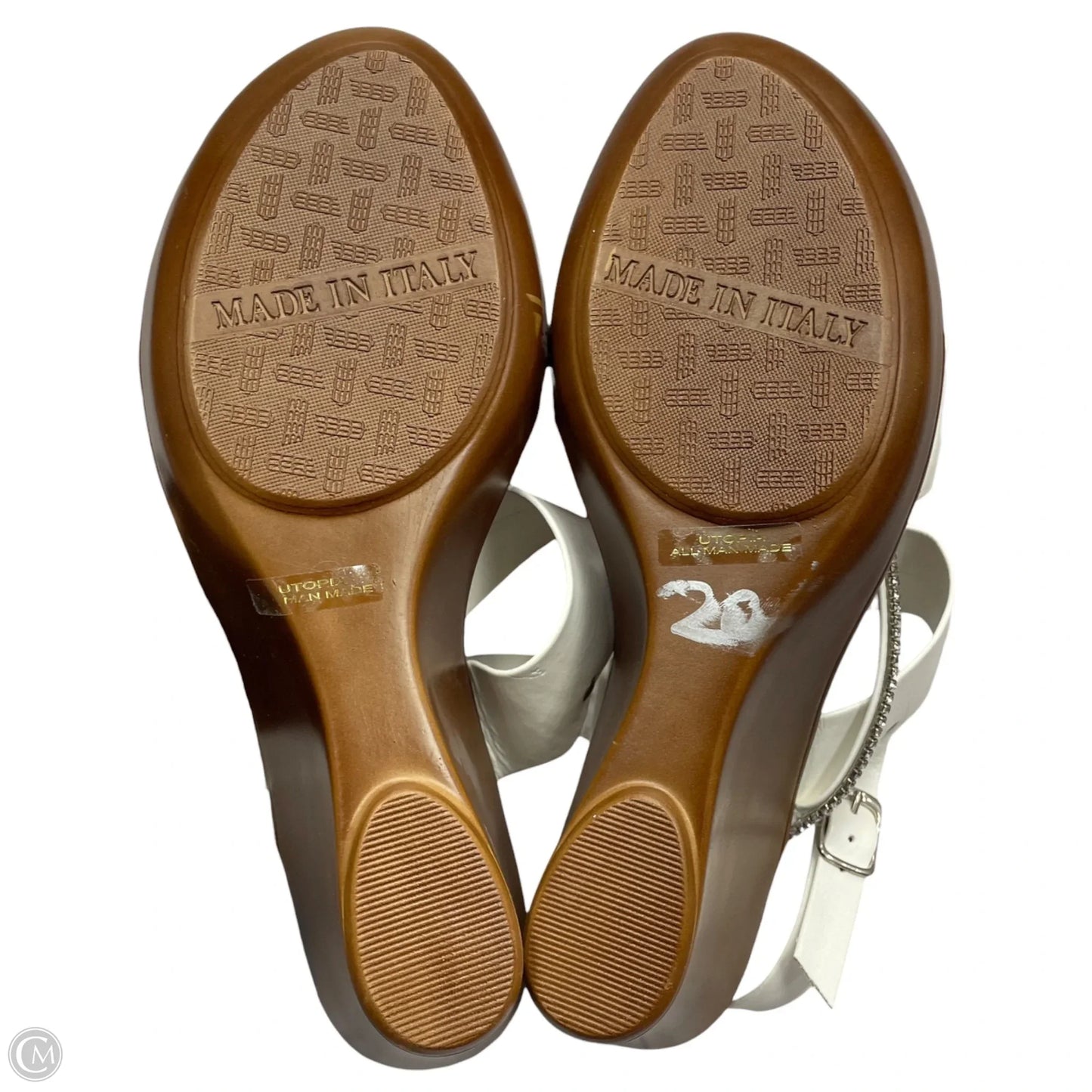 Sandals Heels Wedge By Italian Shoemakers In Brown & White, Size: 9.5