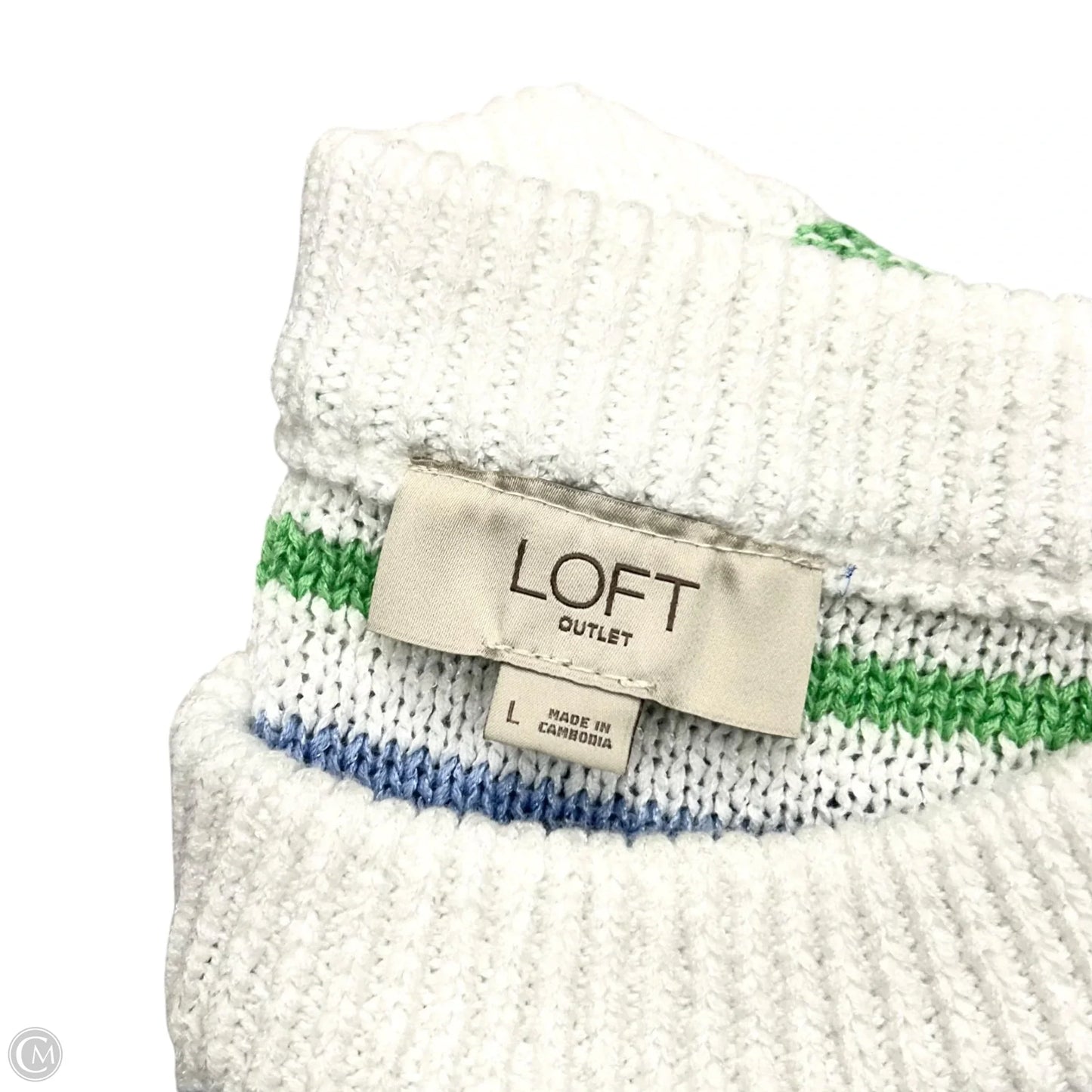 Sweater Short Sleeve By Loft In Blue & White, Size: L