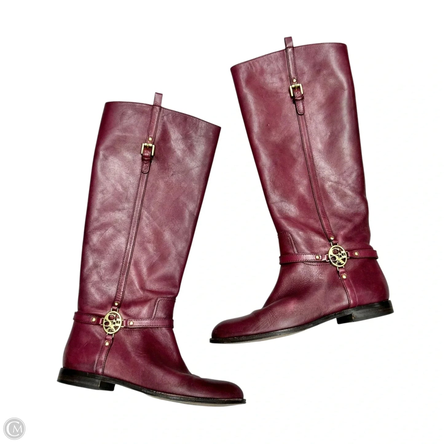Boots Designer By Coach In Maroon, Size: 7.5