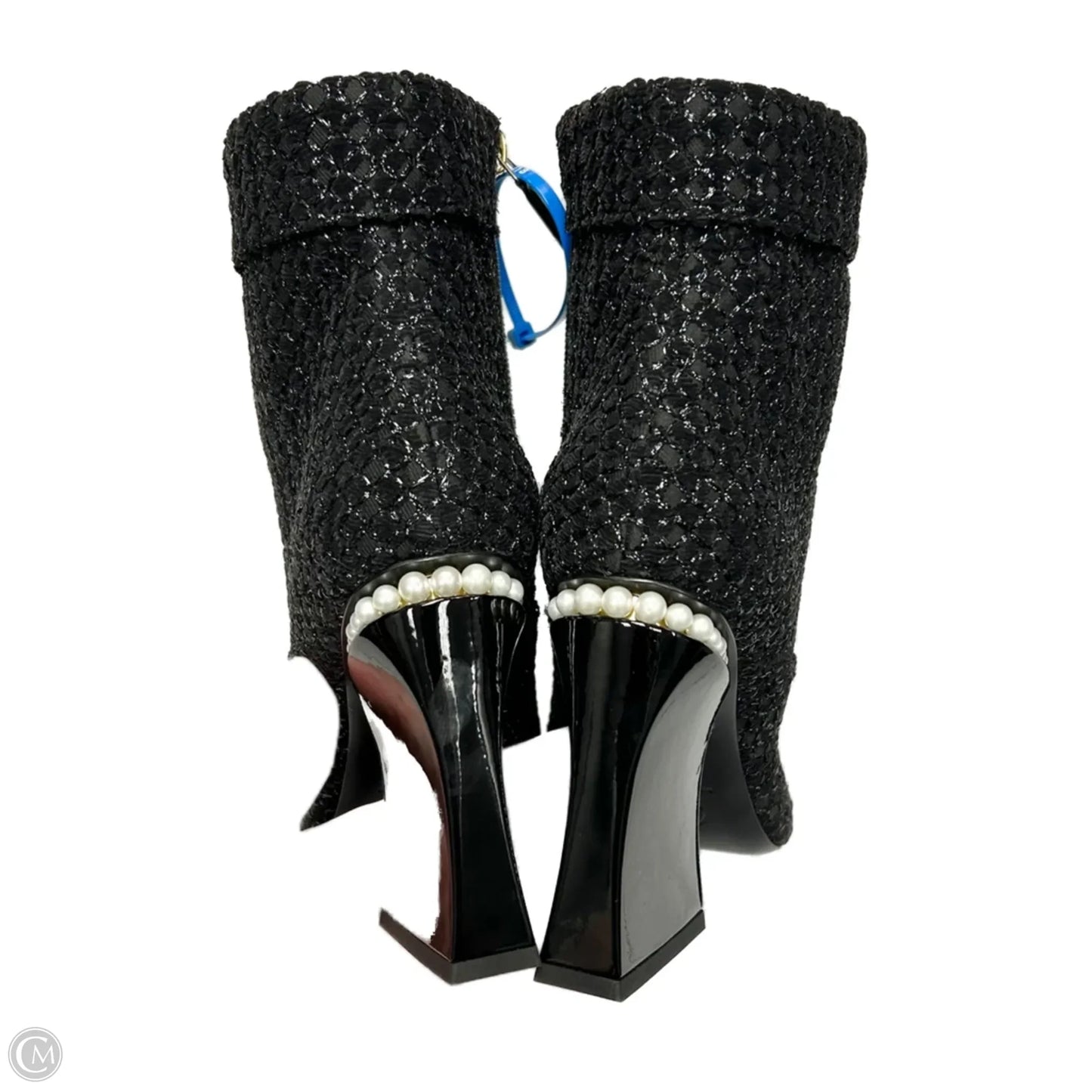 Boots Luxury Designer By Chanel In Black & Silver, Size: 9