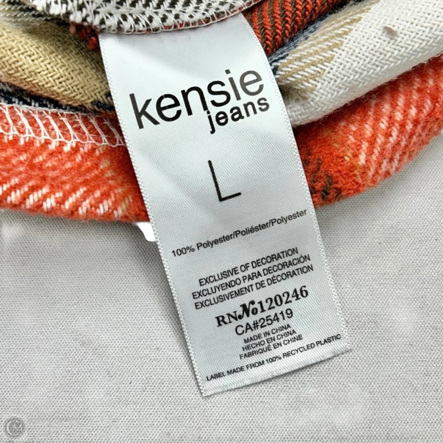 Jacket Shirt By Kensie In Plaid Pattern, Size: L