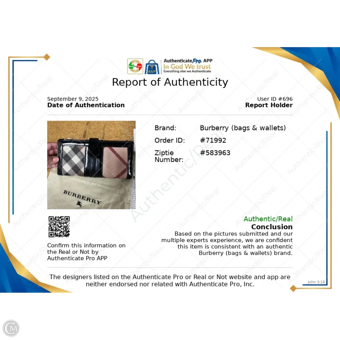 Wallet Luxury Designer By Burberry, Size: Large