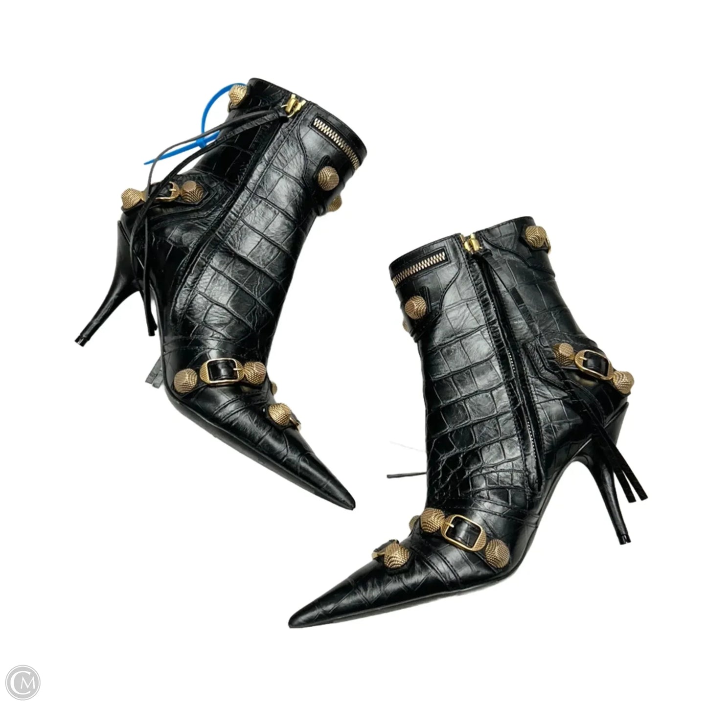 Boots Luxury Designer By Balenciaga In Black & Gold, Size: 7