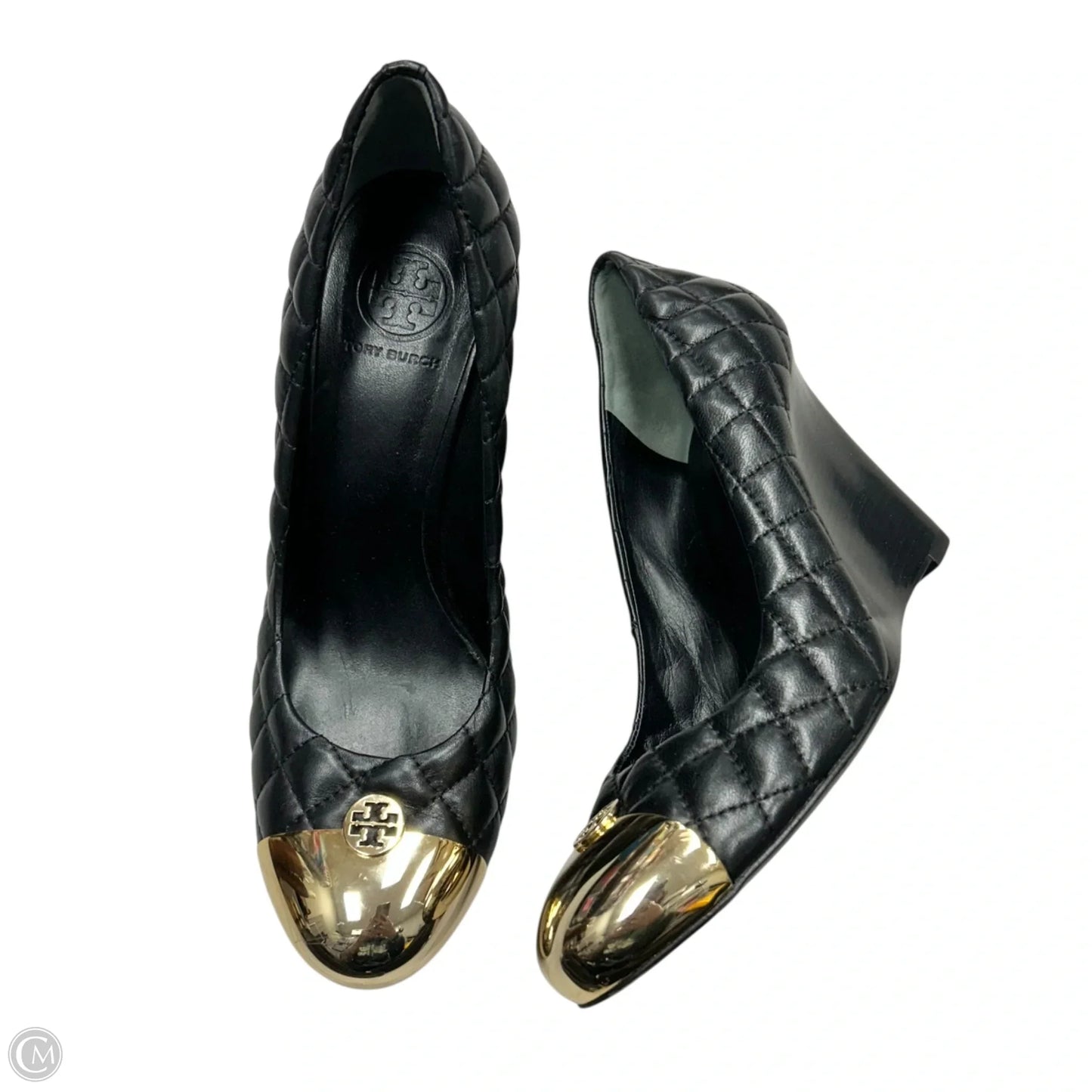 Shoes Designer By Tory Burch In Black & Gold, Size: 10