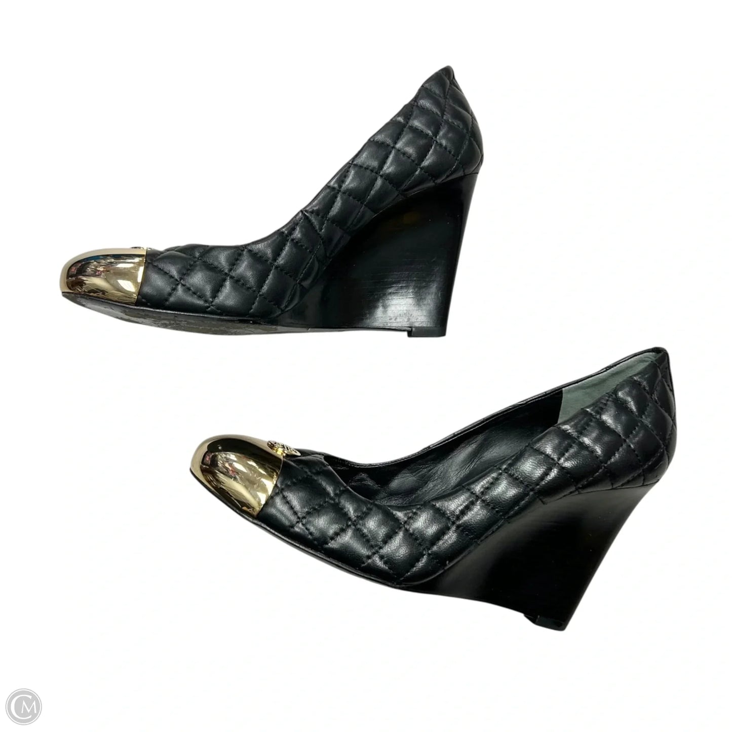 Shoes Designer By Tory Burch In Black & Gold, Size: 10