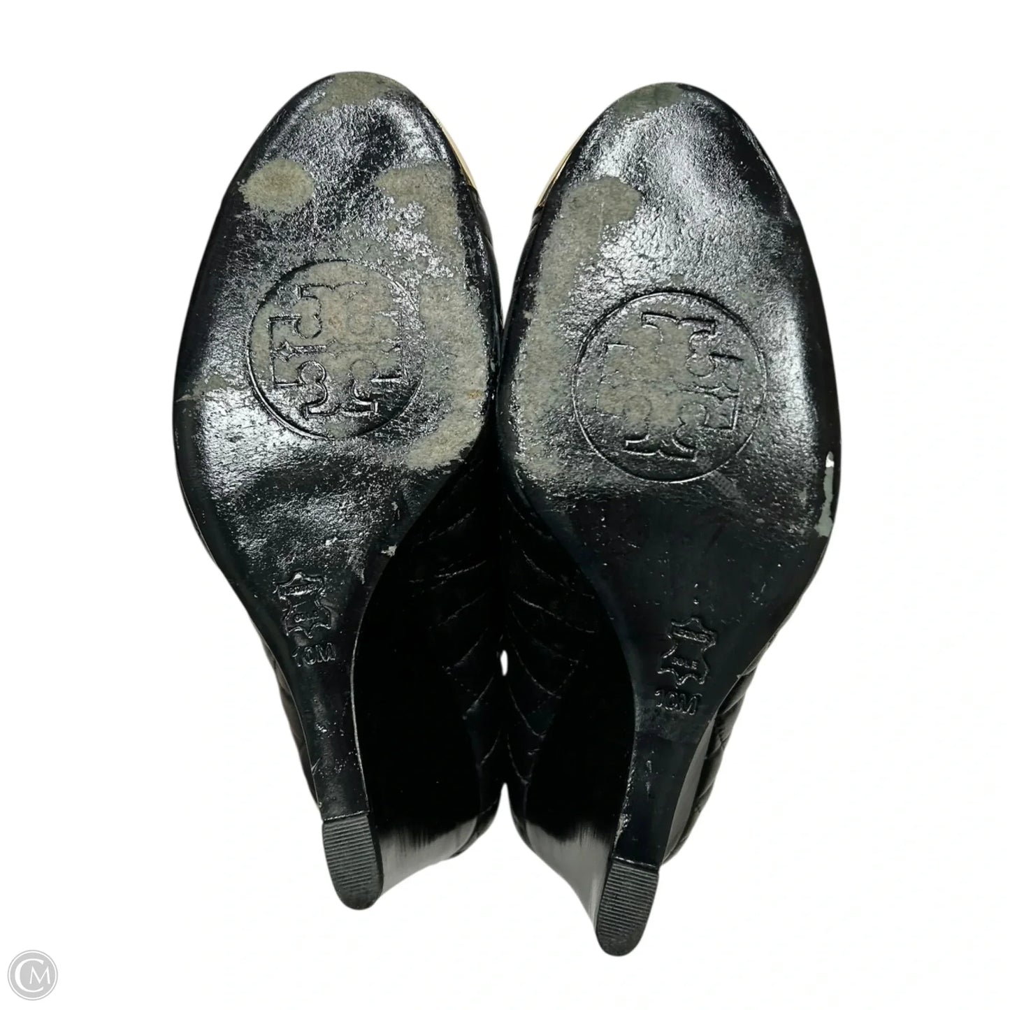 Shoes Designer By Tory Burch In Black & Gold, Size: 10