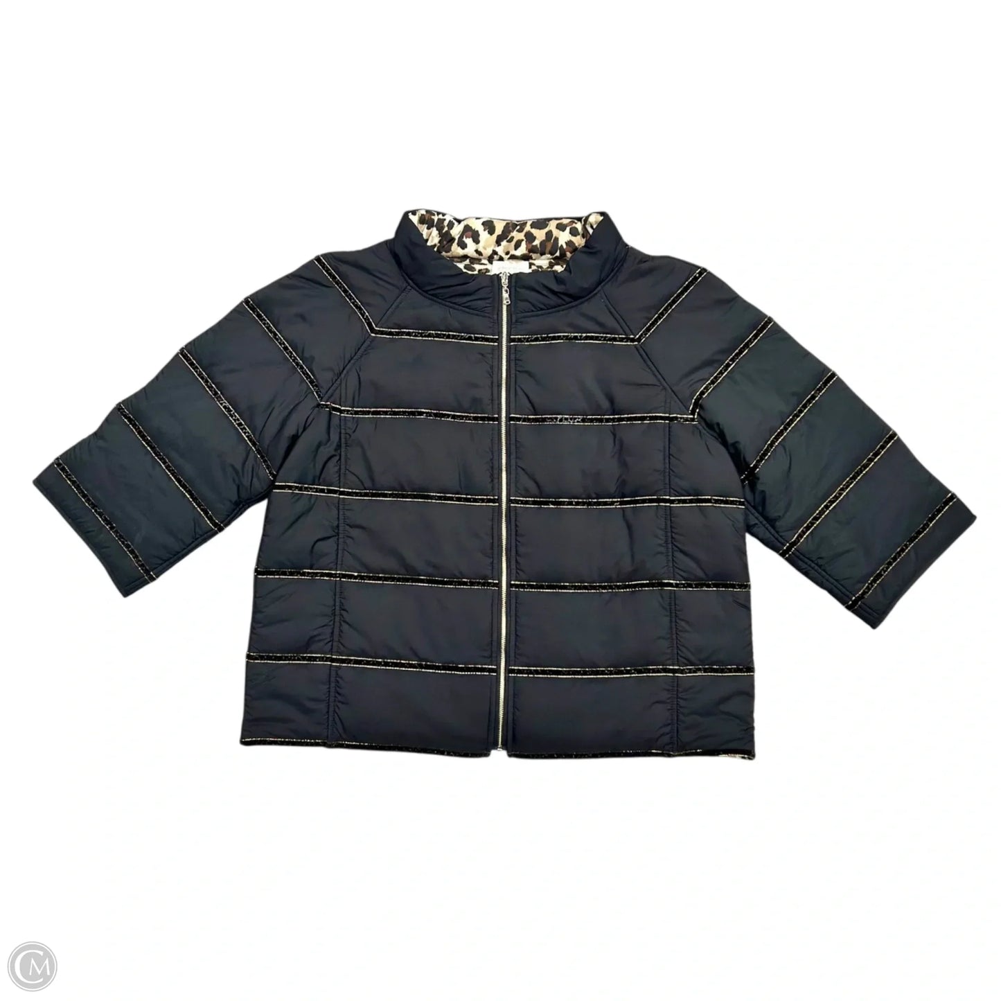 Jacket Puffer & Quilted By Chicos In Black & Gold, Size: L