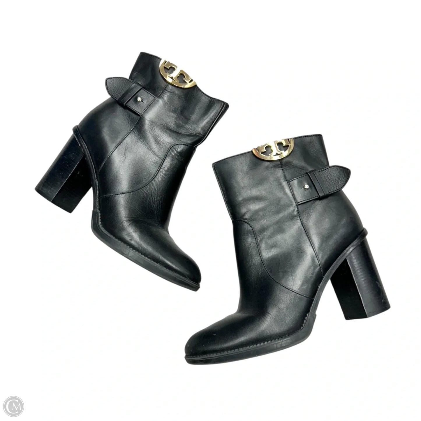 Boots Designer By Tory Burch In Black & Gold, Size: 9