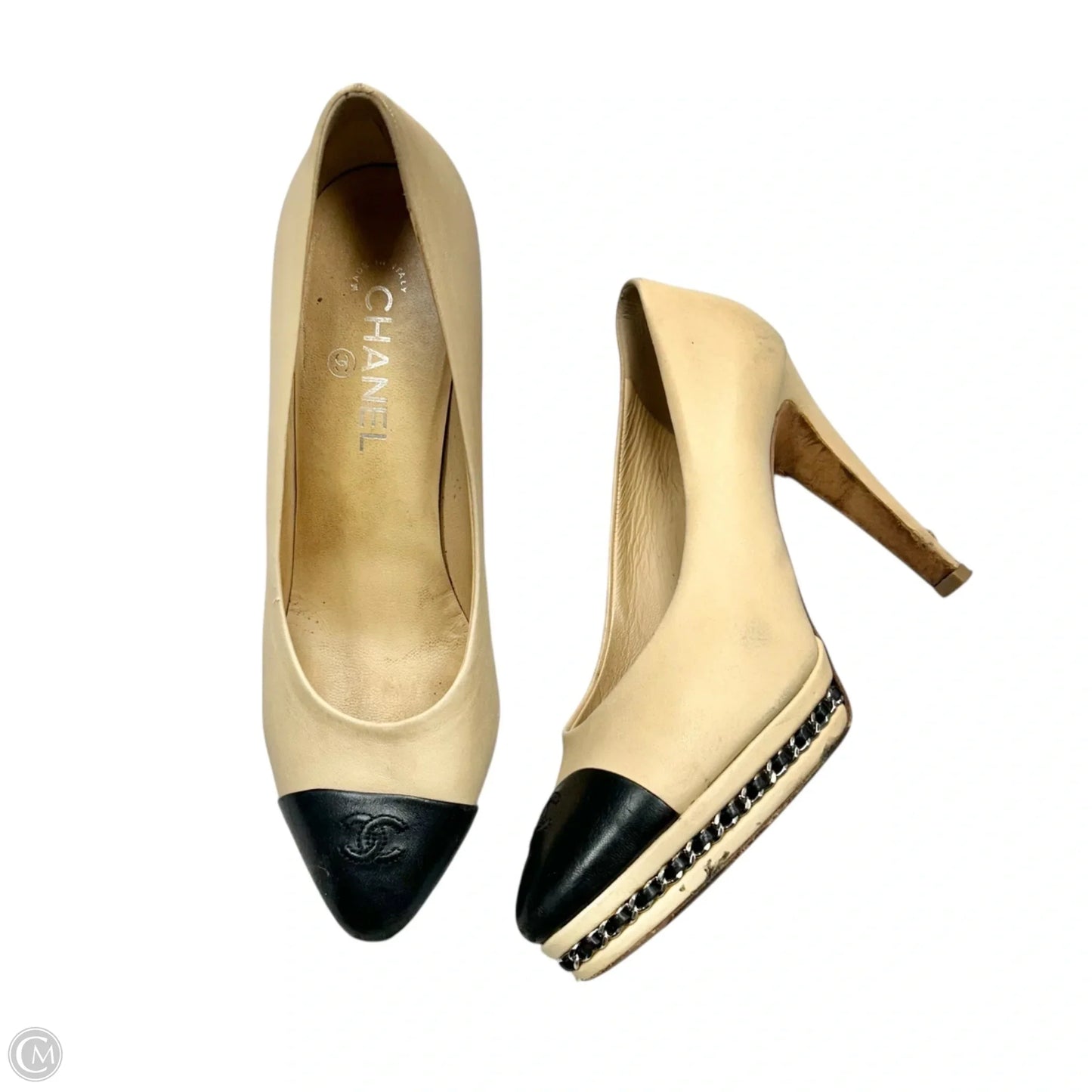 Shoes Luxury Designer By Chanel In Black & Cream, Size: 10