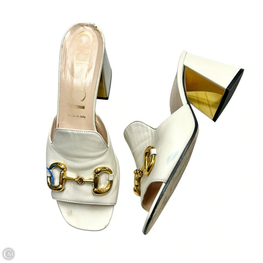 Sandals Luxury Designer By Gucci In Ivory, Size: 10