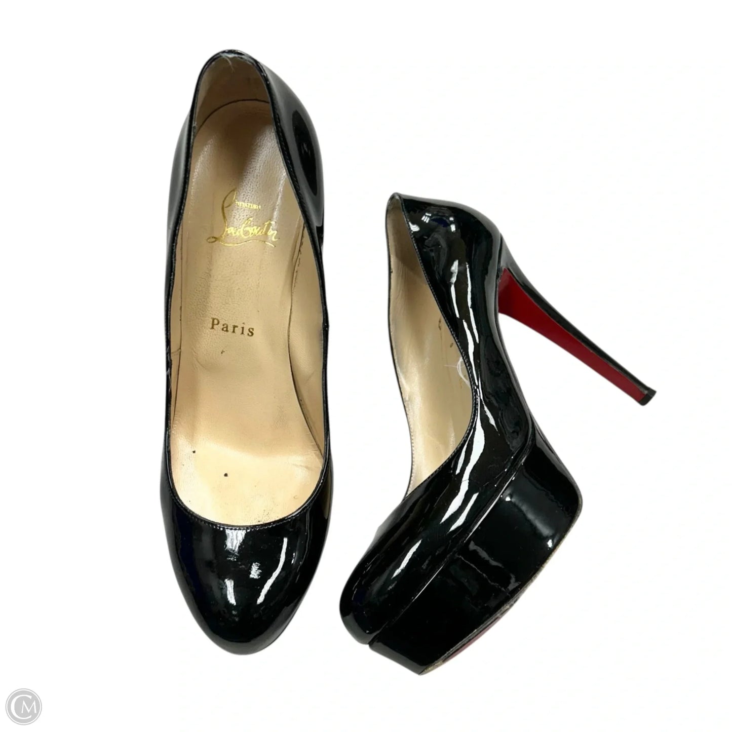 Shoes Luxury Designer By Christian Louboutin In Black & Red, Size: 8.5