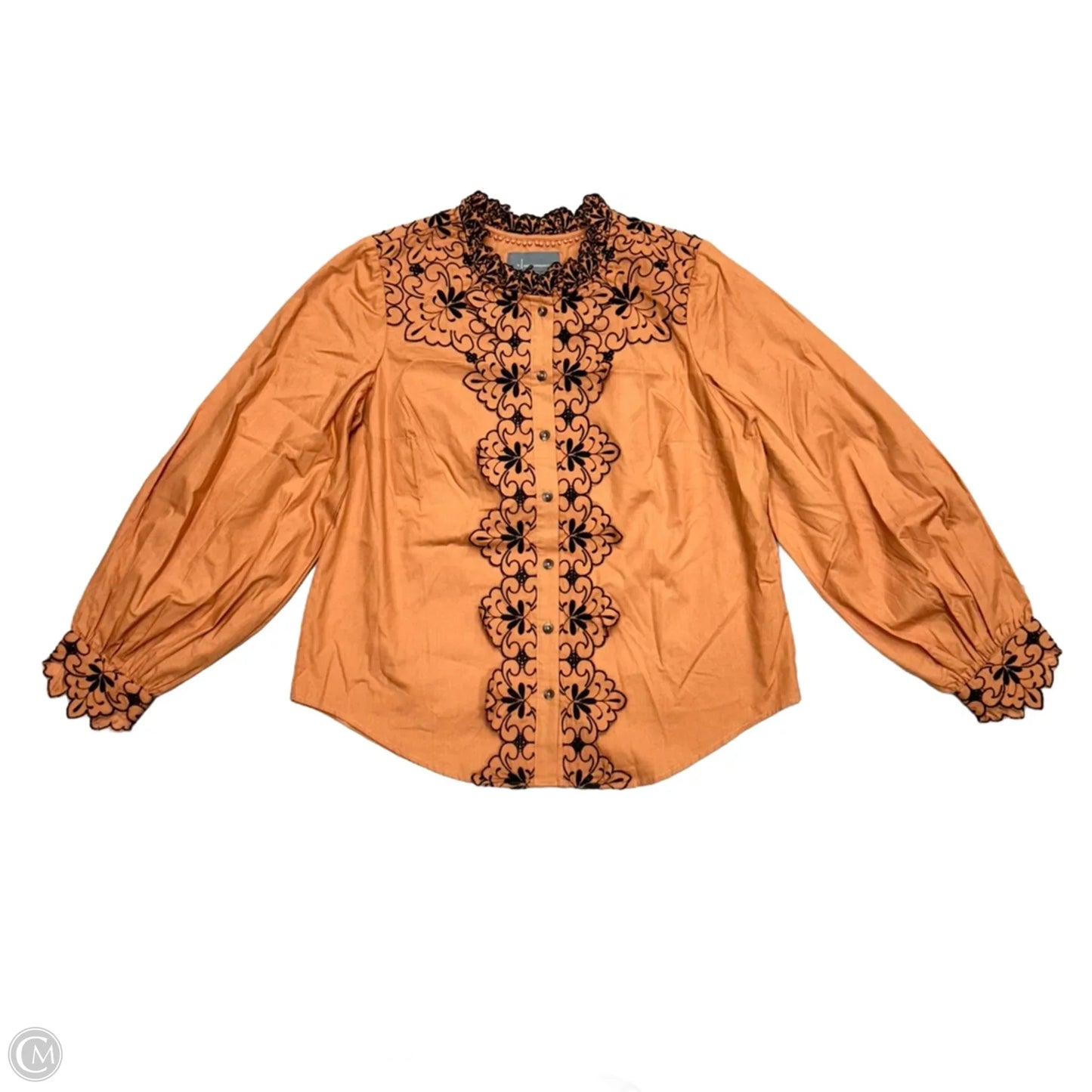 Top Long Sleeve By Anthropologie In Black & Orange, Size: M