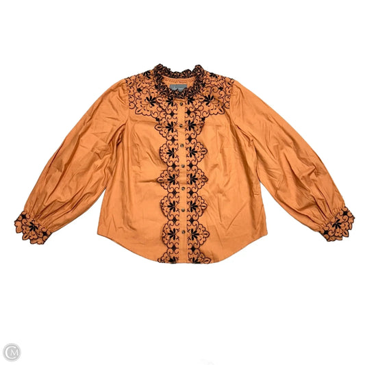 Top Long Sleeve By Anthropologie In Black & Orange, Size: M