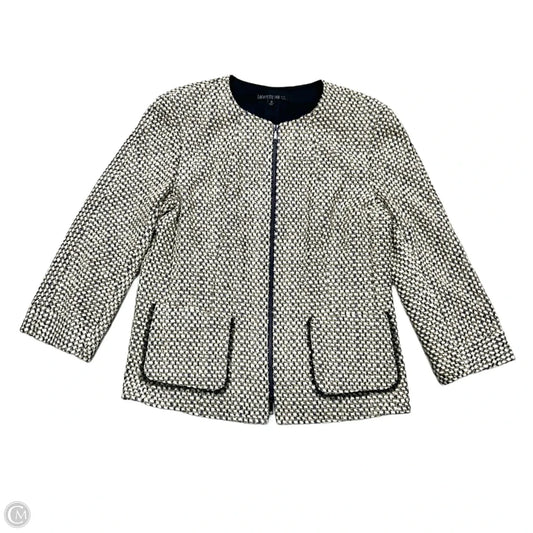 Blazer Designer By Lafayette 148 In Blue & Cream, Size: L