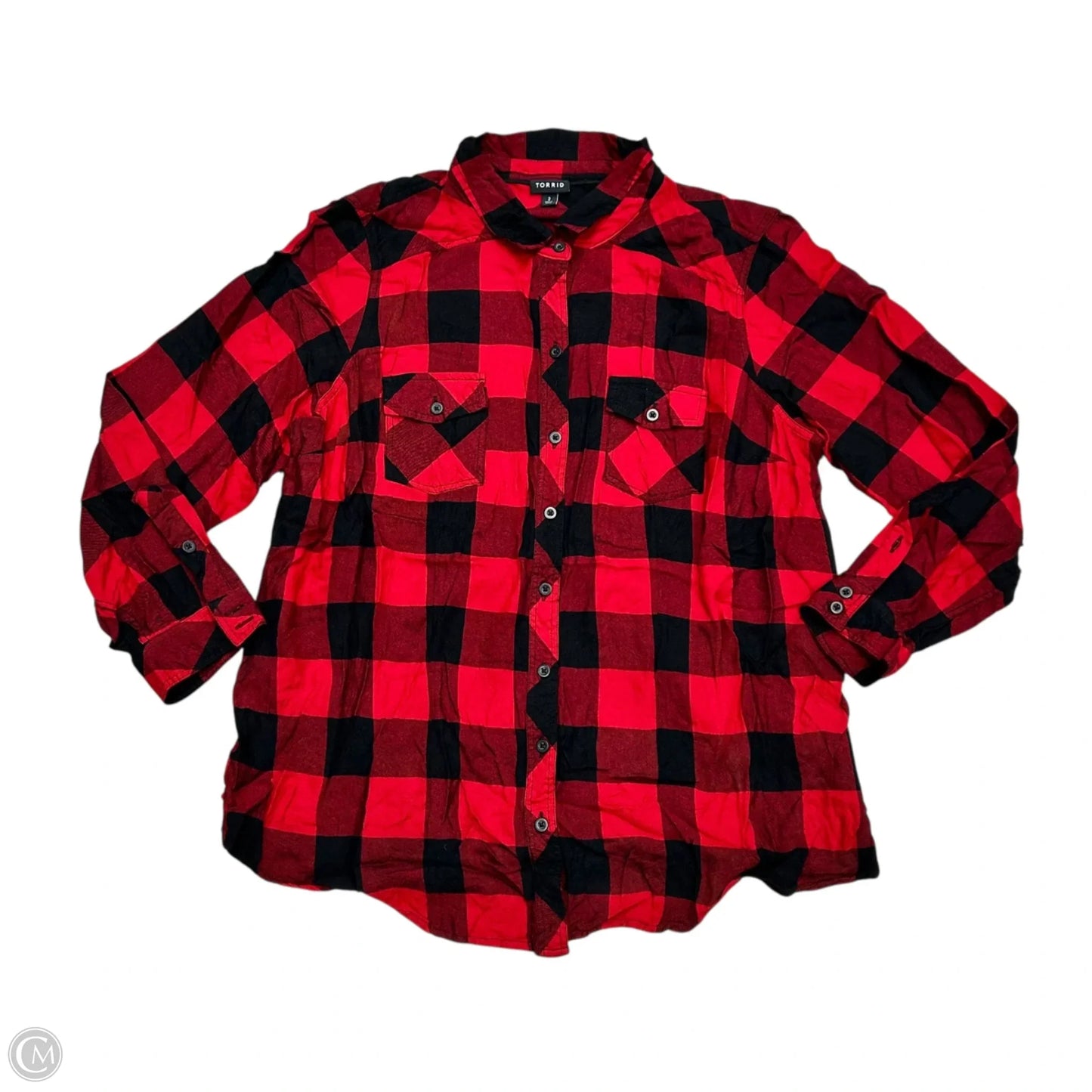 Top Long Sleeve By Torrid In Plaid Pattern, Size: 2x