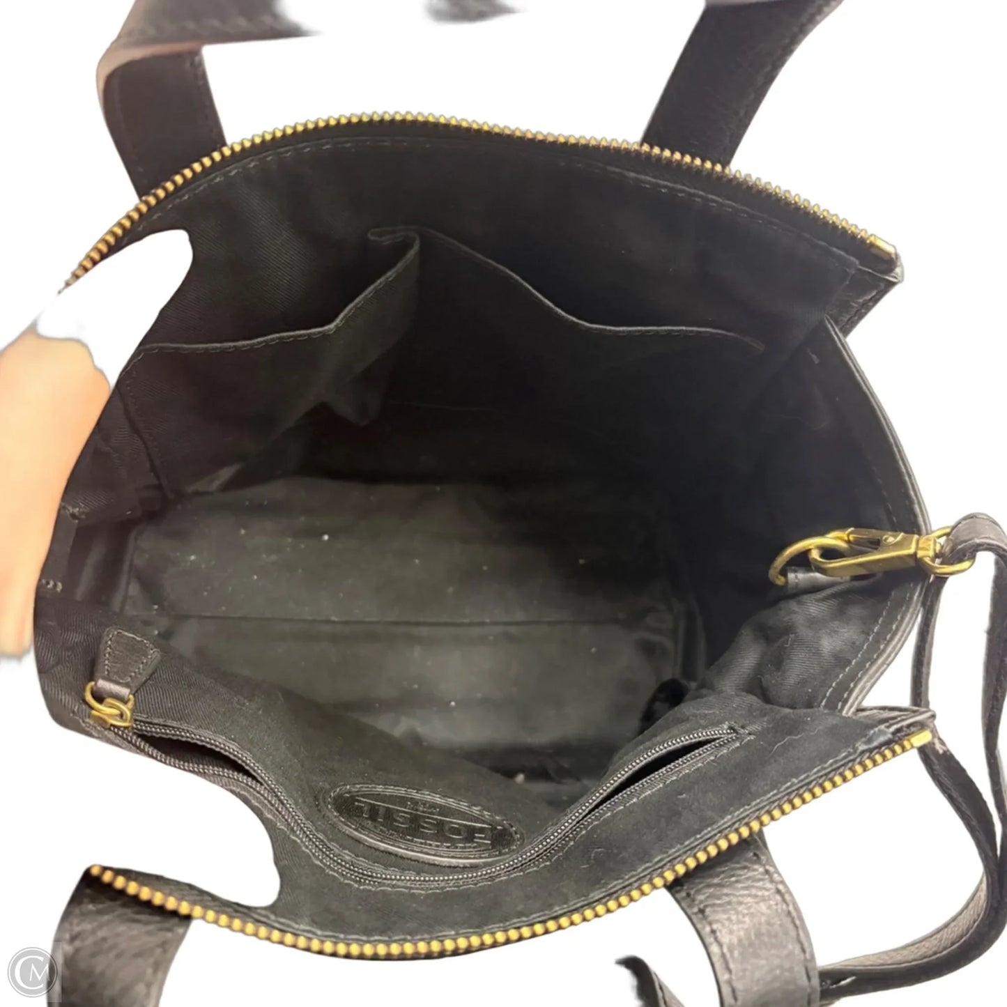 Handbag Leather By Fossil, Size: Medium