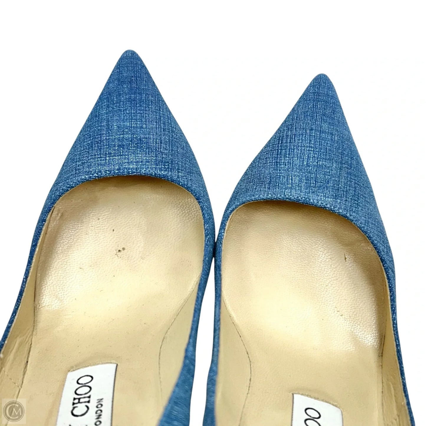 Shoes Luxury Designer By Jimmy Choo In Blue Denim, Size: 7.5