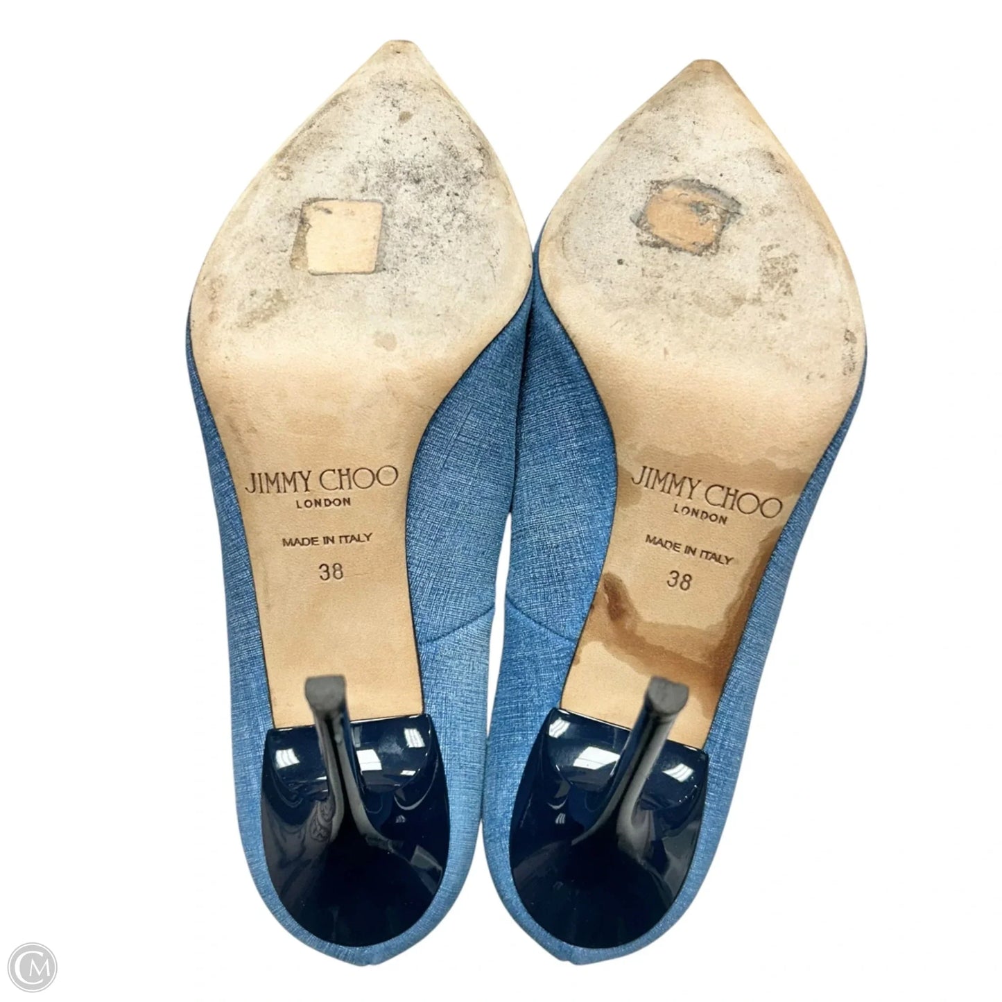 Shoes Luxury Designer By Jimmy Choo In Blue Denim, Size: 7.5