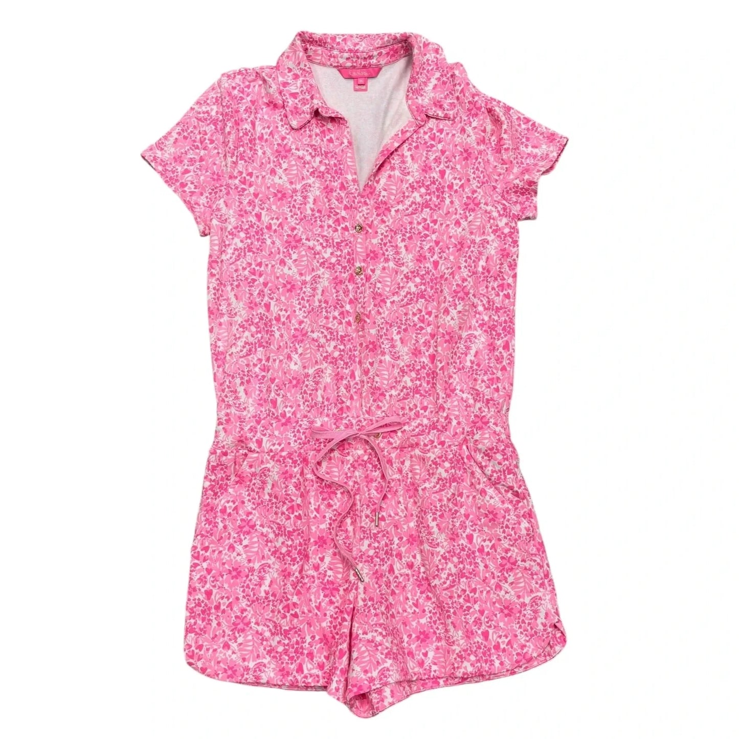 Romper Designer By Lilly Pulitzer In Pink & White, Size: M