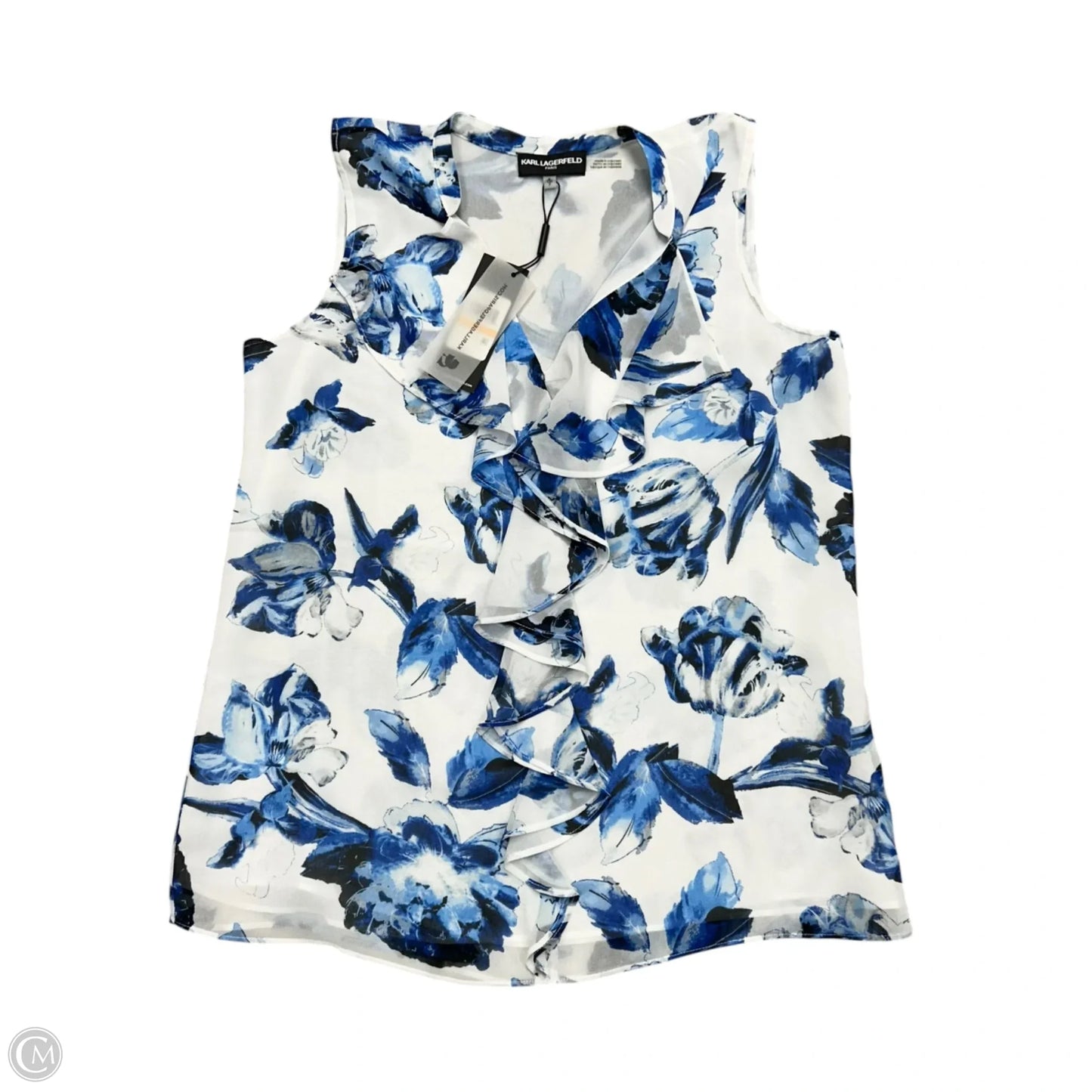 Top Sleeveless Designer By Karl Lagerfeld In Blue & White, Size: S