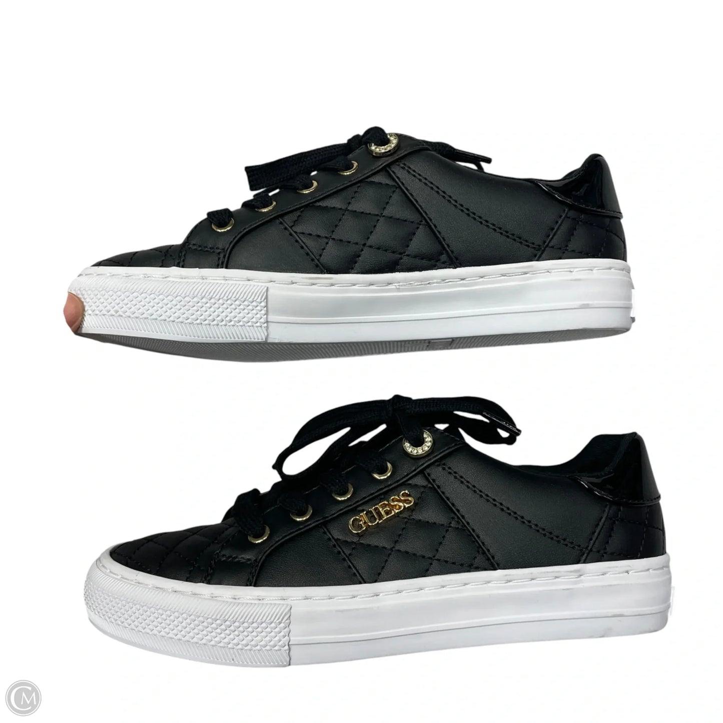 Shoes Sneakers By Guess In Black & Gold, Size: 5